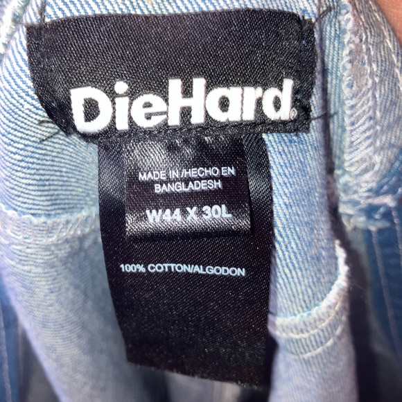 SUN faded NWT 100% cotton 44L x 30W Die Hard men’s blue denim overalls - Picture 11 of 14